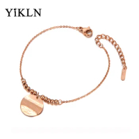 YiKLN Trendy Titanium Stainless Steel Round Tag Charm Bracelets For Women Girls Bohemia Chain &amp; Link Pendant Bracelet YB20048