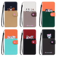 Color Contrast Leather Wallet Case For FOR APPLE Iphone 13 12 Pro Max 13 MINI 11 PRO X XR XS MAX Cover Cases Cute Cat Cartoon