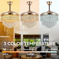 Free shipping US Deluxe Beaded Crystal Pendant Light 3-color 42 inch Invisible Ceiling Fan 3-speedLED pendant lamp living room