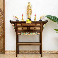 Hand Carved Solid Wood Buddha Altar Table, Decorative Table with 3 Storage Drawers and Rectangular S