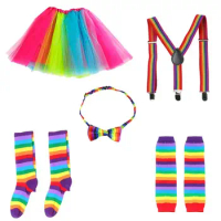 80s Fancy Dress 80s Accessories Set With Leg Warmers 1980s Fancy Style Neon Dresses Party Sets Ith Stocking Fingerless Gloves