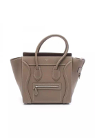 CELINE Pre-Loved Celine luggage micro shopper Handbag leather Gray beige