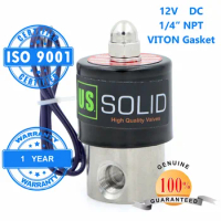 U.S. Solid 1/4" Stainless Steel Electric Solenoid Valve 12V DC NPT Thread Normally Closed water, air, diesel... CE Certified