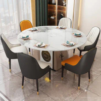 Multifunctional rock board dining table household intelligent voice control automatic folding telescopic round dining table