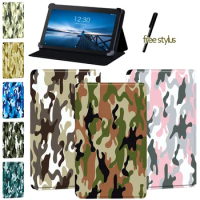 Tablet Case for Lenovo Tab E7/Lenovo Tab E10/Lenovo Tab E8 7 Inch 8 Inch 10.1 Inch - Leather Camouflage Protective Case + Stylus
