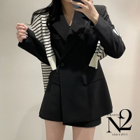 外套 正韓翻領腰身剪裁側釦口袋造型西裝外套(黑)N2