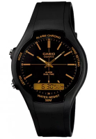 CASIO Casio Analog Digital Jam Tangan Pria Strap Karet Hitam AW-90H-9E Original