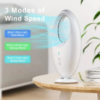 Electric Bladeless Desk Fan 12 Inch Small Table Fan Air Cooler Portable Touch Switch USB Rechargeable Rotate Breeze Quiet Fan