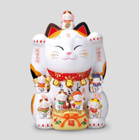 日本製【薬師窯】瀨戶純手工錦彩七福神招財貓(20號)Ykcat-7500