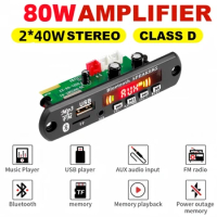 80W Amplifier Car DIY 5.0 Bluetooth MP3 WAV Decoder Board DC 12V Wireless USB Music Player TF Card Slot FM AUX Handsfree control