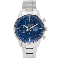 SEIKO 編織格紋設計三眼計時鈦金屬材質錶帶手錶(SSB387P1)-藍色面X銀色/41mm