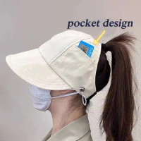 Fashion Anti-UV Summer Hat Adjustable Sun Cap With Face Mask Hook For Women Outdoor Wide Brim Sun Hat Foldable Fishing Hat