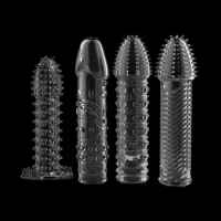 4pcs Ribbed Textured Penis Sleeves Lasting Dotted Penis Sleeve Clitoris Massage Vibrator Condoms Delay Cock ring Sheath Enlarge