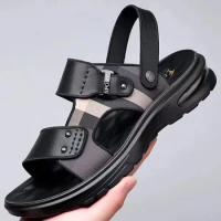 Men's Sandals Fashion Summer New Slippers Leather Casual Sandal Non Slip Beach Sandals for Men Platform Sandal Sandalias Hombre