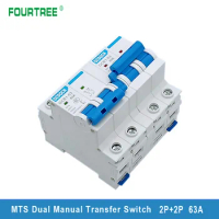 1PCS 63A 2P+2P MTS Dual Power Manual Transfer Switch Mini Interlock Circuit Breaker For Home 220V AC 50/60HZ ATS Dain Rail