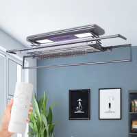 Electric Aluminum Auto Clothes Rack Ceiling Retractable Clothes Drying Rack With UV Light