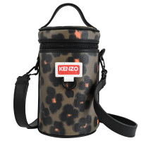 【KENZO】品牌LOGO花卉印花手提斜背圓筒包兩用包(橄欖綠)