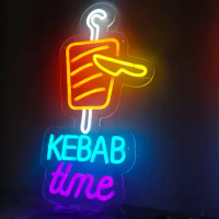 Kebab Neon Sign Light Restaurant Shawarma Bar Custom Food Neon Light Sign Kebab Time Sign Neon Light Decor