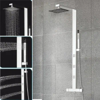Bathroom Thermostatic Shower Panel Stainless Steel Column Mixer Tap Faucet Mirror SUS304 Rainfall Massage Jets Rain Shower
