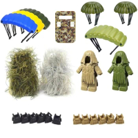 PUBG Series Weapon Military Guns Ghillie Suit Building Blocks Parachute Shield Accessories WW2 Army Bricks Swat Soldier Figures
