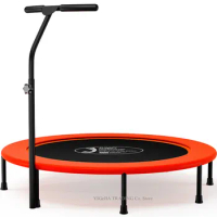 48Inch Trampoline with Handrail, Household Foldable Trampoline with Adjustable Height, Workout Training for Adults or Kids