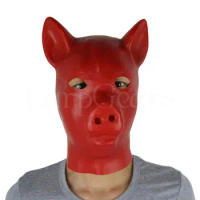 Pink /Black / Red Latex Pig Hood Fetish Pig Hood Mask Full Head Animal Hood Fetish Latex Piggy Costumes Slave Hood