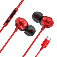 100pcs Type-C Metal Earphones for Oneplus 7 Pro 6t In-ear Mic Wire Control Bass Magnetic Headset Earphone for Note 10 Plus USB C