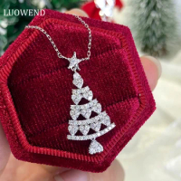 LUOWEND 18K White Gold Necklace Real Natural Diamond Necklace Romantic Christmas Tree Shape Elegant Jewelry for Women Birthday