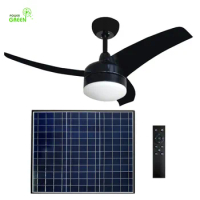 Vent tool solar DC ceiling fan with LED light &amp; power adapter for air cooler solar panel powered solar ceiling fan R