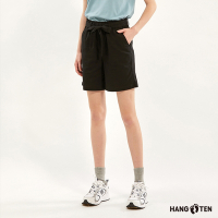 Hang Ten-女裝-RELAXED FIT平紋可拆綁帶鬆緊短褲-黑