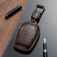 Genuine Leather Key Fob Remote Start Cover Shell Case Protector Holder Bag Auto Accessories Keychain For Toyota Hilux 86 15- 20