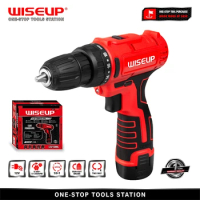 WISEUP 12V Cordless Electric Drill Electric Screwdriver Electric Drill 3/8 inch Chuck Li-Ion Battery LED Power Tools Accessories