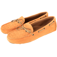 BOTTEGA VENETA 麂皮編織綁帶莫卡辛鞋(桔黃色)
