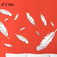 12PCS Birds Feathers Mirror Surface Crystal Wall Stickers DIY Acrylic 3D Home Decal Living Room Murals Wall Paper Decor