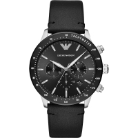 【EMPORIO ARMANI】亞曼尼 個性計時手錶-黑皮帶/43mm(AR11243)
