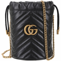 GUCCI 古馳 GG Marmont 山形縫線鍊帶水桶包(黑色)