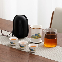羊脂玉瓷便攜一壺三杯茶水分離過濾戶外收納旅行包功夫泡茶具整套 茶具組 泡茶器具