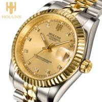 HOLUNS luxury automatic mechanical men gold watches Japan movement full Stainless Steel 100 Waterproof Wrist Watch for men