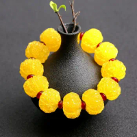 Natural Beeswax Bracelets Carved Buddha Head Chicken Oil Yellow Old Honey Fortune Men and Women Amber Single Ring Bracelet
