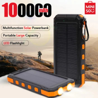 Miniso 100000mAh Large Capacity Solar PowerBank Portable With Lanyard Compass External Battery Outdoor Camping Charging