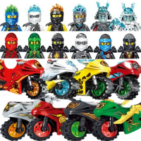 Super Heroes Cole Kai Jay Lloyd Nya Zane Golden Ninja With Motorcycle Model Figure Blocks Construction Bricks Toys For Children