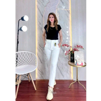 Celana Panjang Scuba Putih High Waist