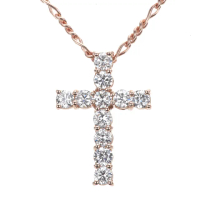 【DOLLY】0.70克拉 輕珠寶十字架18K玫瑰金鑽石項鍊