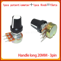 2 Sets WH148 1K 10K 20K 50K 100K 500K Ohm 20mm 3 Pin Linear Taper Rotary Potentiometer Resistor for Arduino with AG2 White cap