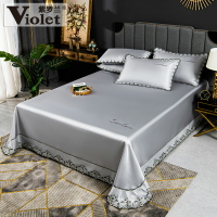 紫羅蘭冰絲涼席花邊刺繡床單款三件套1.8m床夏季雙人可水洗空調席