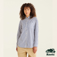 Roots女裝-率性生活系列 有機棉寬版條紋襯衫-拼色