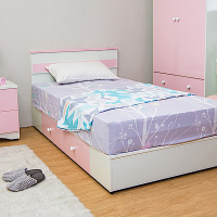 Birdie南亞塑鋼-貝妮3.5尺粉色塑鋼單人加大床組(床頭片+抽屜床底)