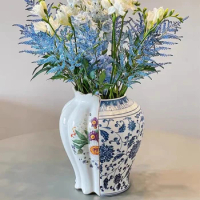 Chinese and Western combination of blue and white porcelain vase creative home decoration ceramic vase living room accessories
