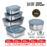 【CookPower 鍋寶】可微波316不鏽鋼保鮮盒-鮮食5件組