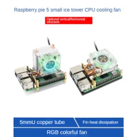 Raspberry Pi 5 CPU Ice Tower Cooling Fan Finned Radiator RGB LED Powerful Dazzling Fan with Low Noise DIY Bulk Parts